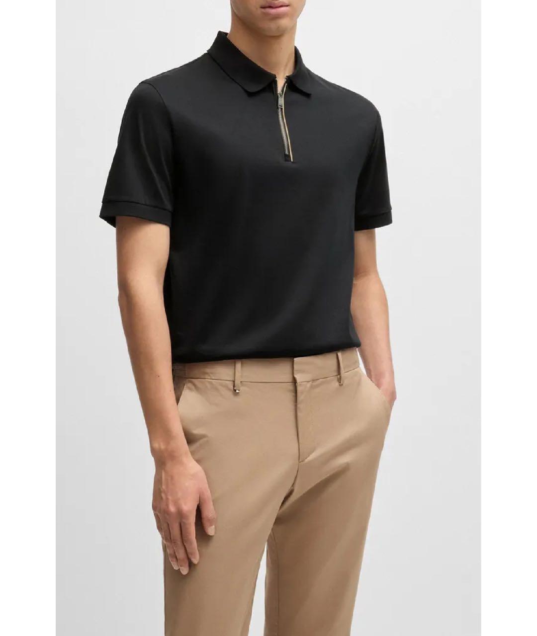 HUGO BOSS Черное хлопковое поло с коротким рукавом, фото 2