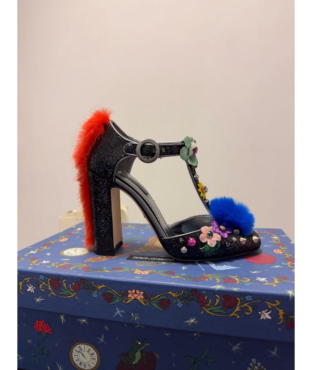 DOLCE&GABBANA Черные кожаные босоножки, фото 9
