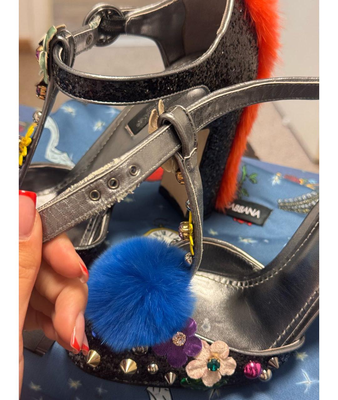 DOLCE&GABBANA Черные кожаные босоножки, фото 8