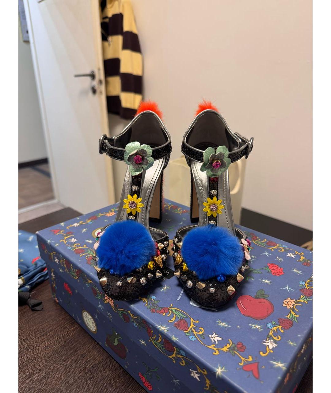 DOLCE&GABBANA Черные кожаные босоножки, фото 2