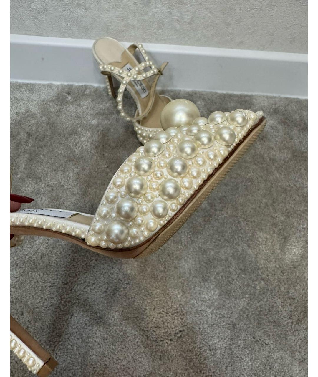 JIMMY CHOO Бежевые текстильные босоножки, фото 6