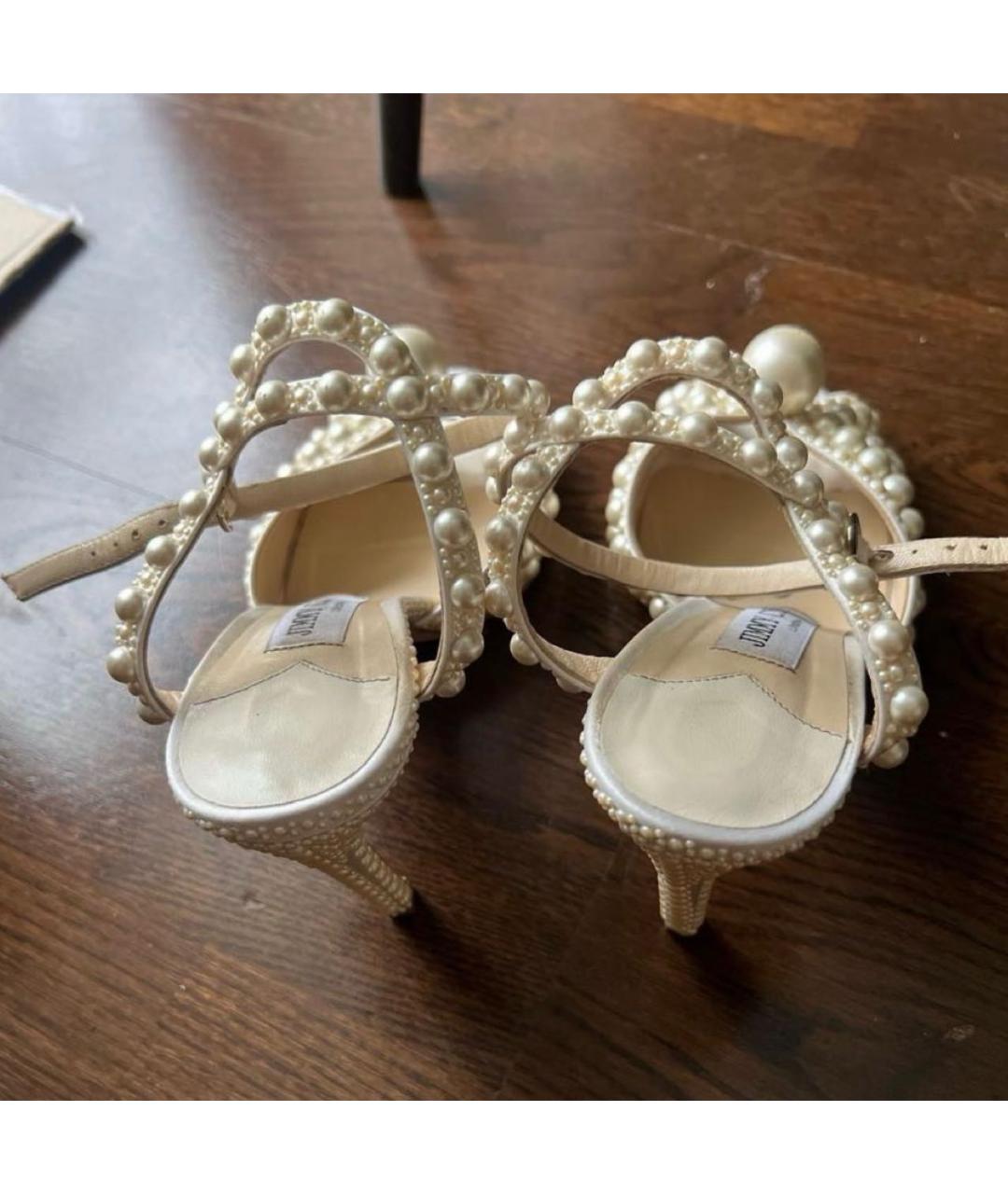 JIMMY CHOO Бежевые текстильные босоножки, фото 4