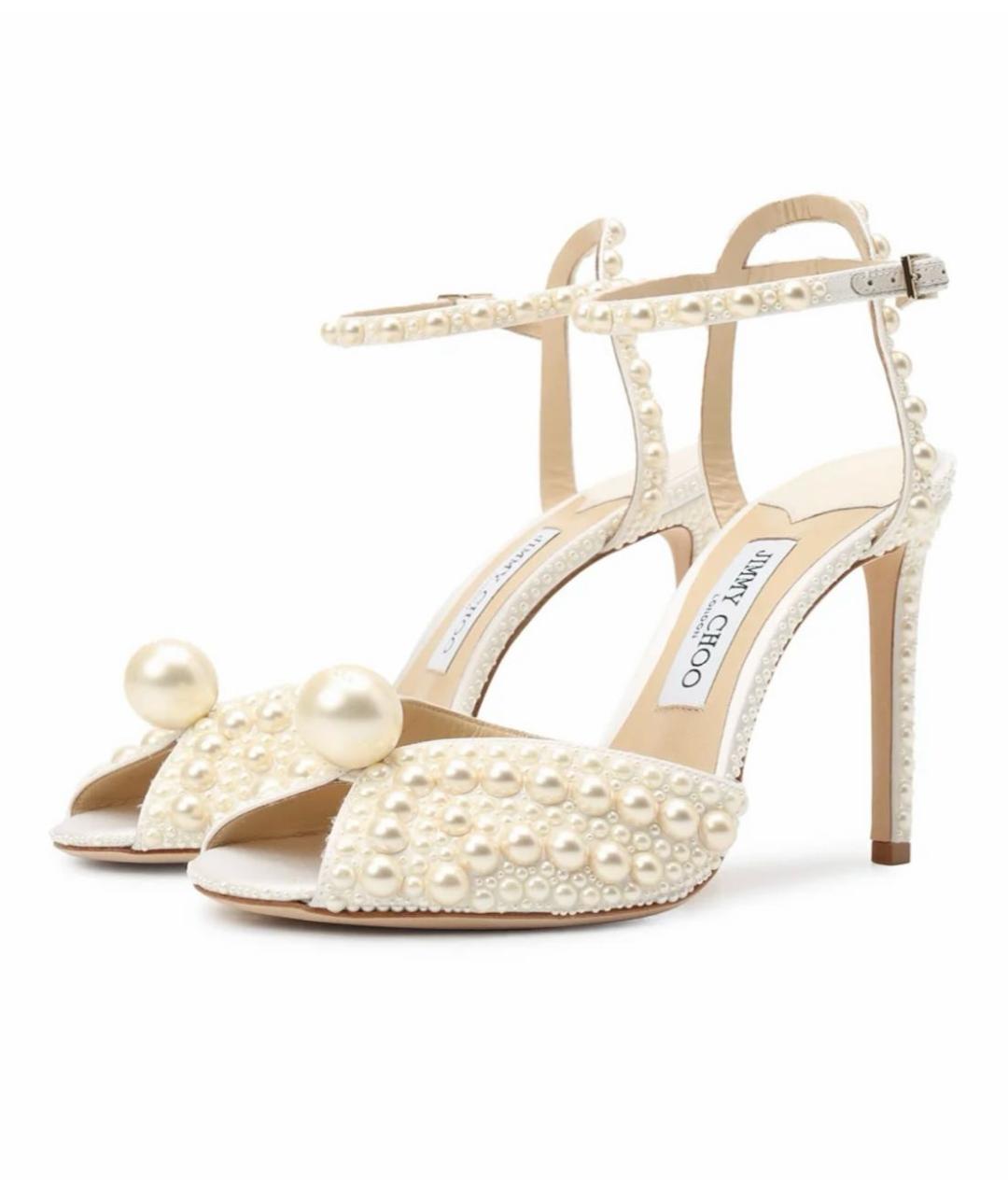 JIMMY CHOO Бежевые текстильные босоножки, фото 9
