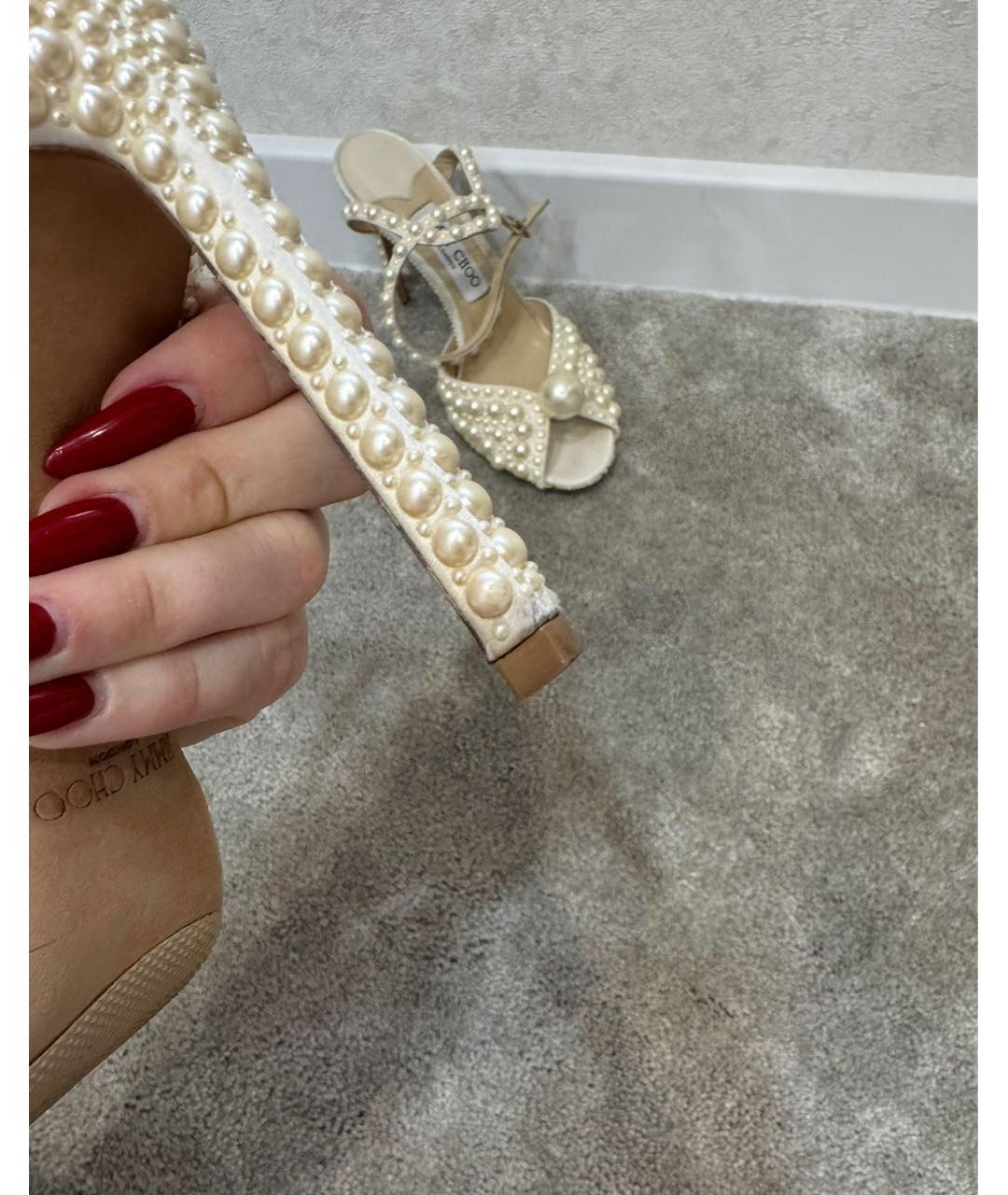 JIMMY CHOO Бежевые текстильные босоножки, фото 7