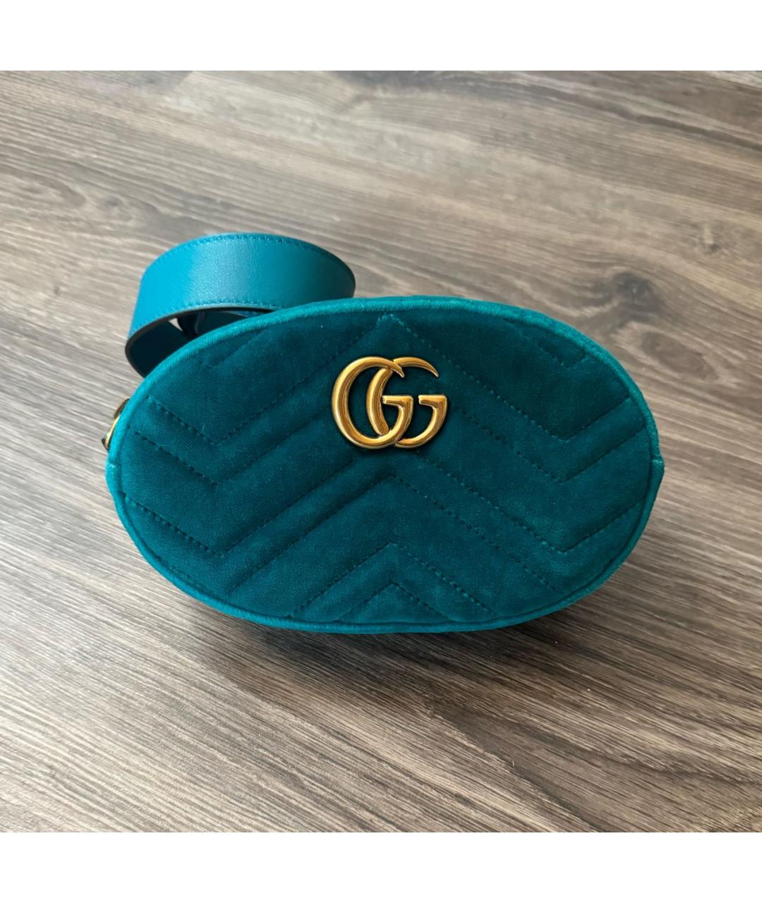 GUCCI Бирюзовая бархатная поясная сумка, фото 2