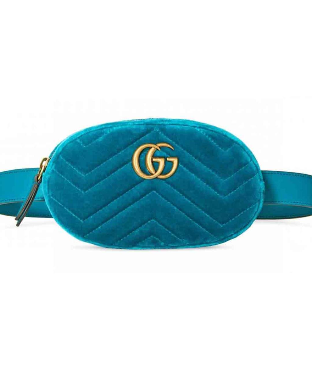GUCCI Бирюзовая бархатная поясная сумка, фото 1