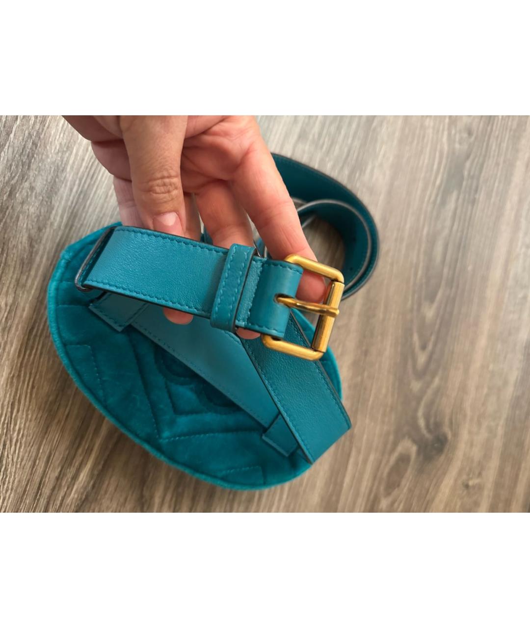 GUCCI Бирюзовая бархатная поясная сумка, фото 4