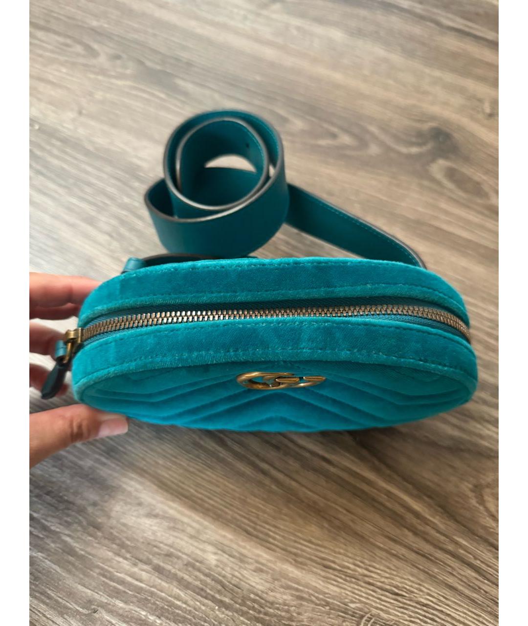 GUCCI Бирюзовая бархатная поясная сумка, фото 3
