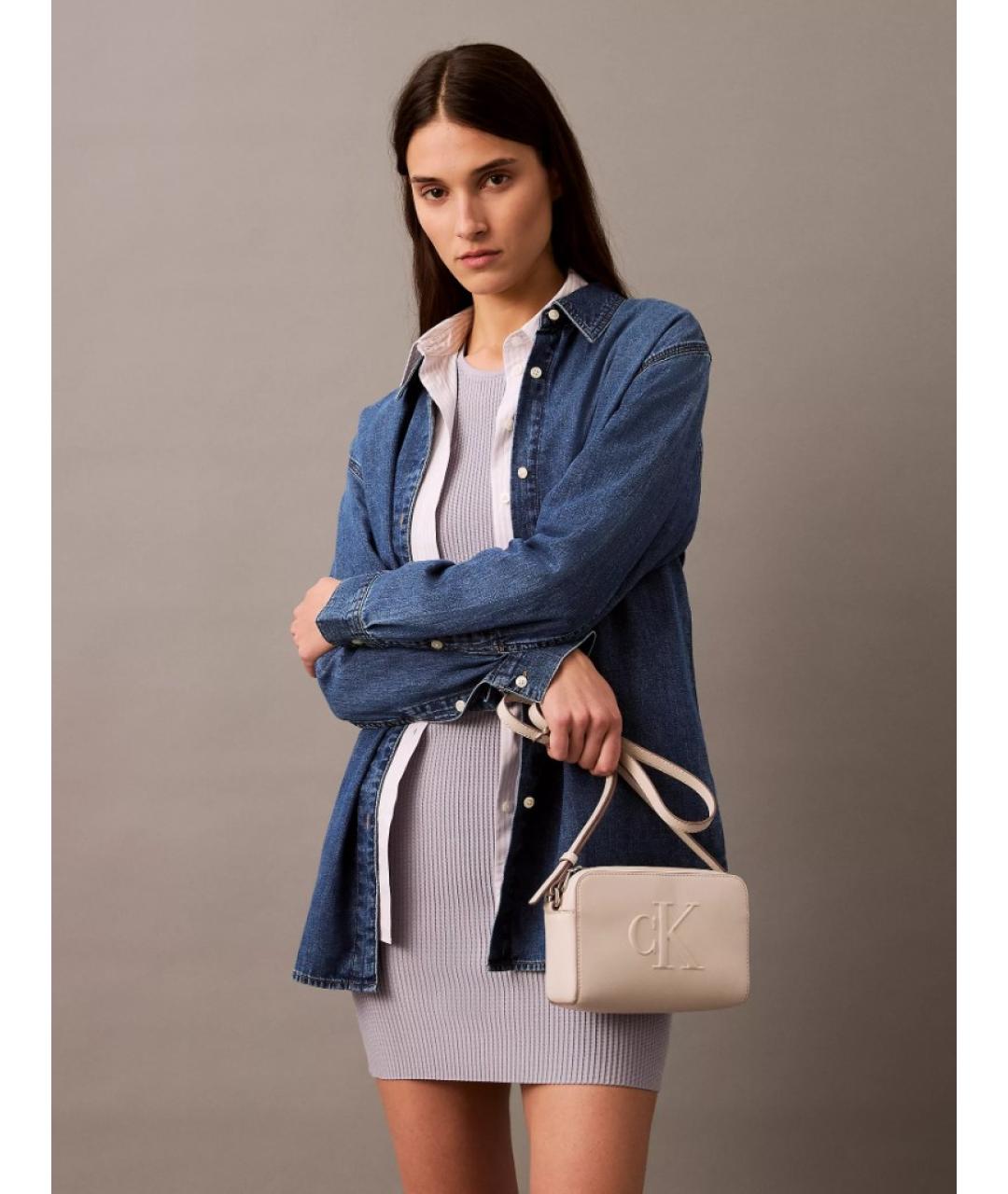 CALVIN KLEIN Белая сумка через плечо из искусственной кожи, фото 3