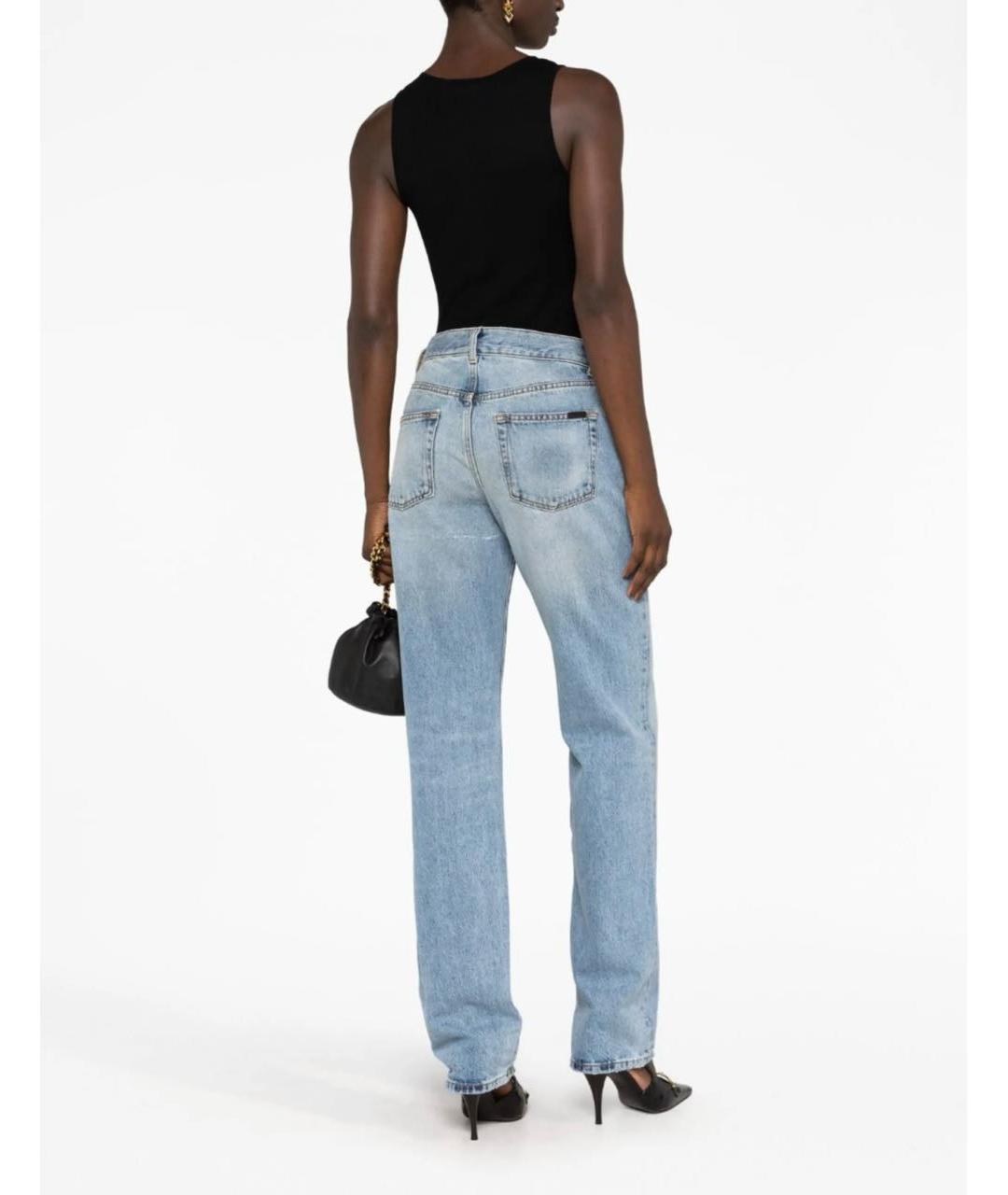 SAINT LAURENT Голубые хлопковые прямые джинсы, фото 3