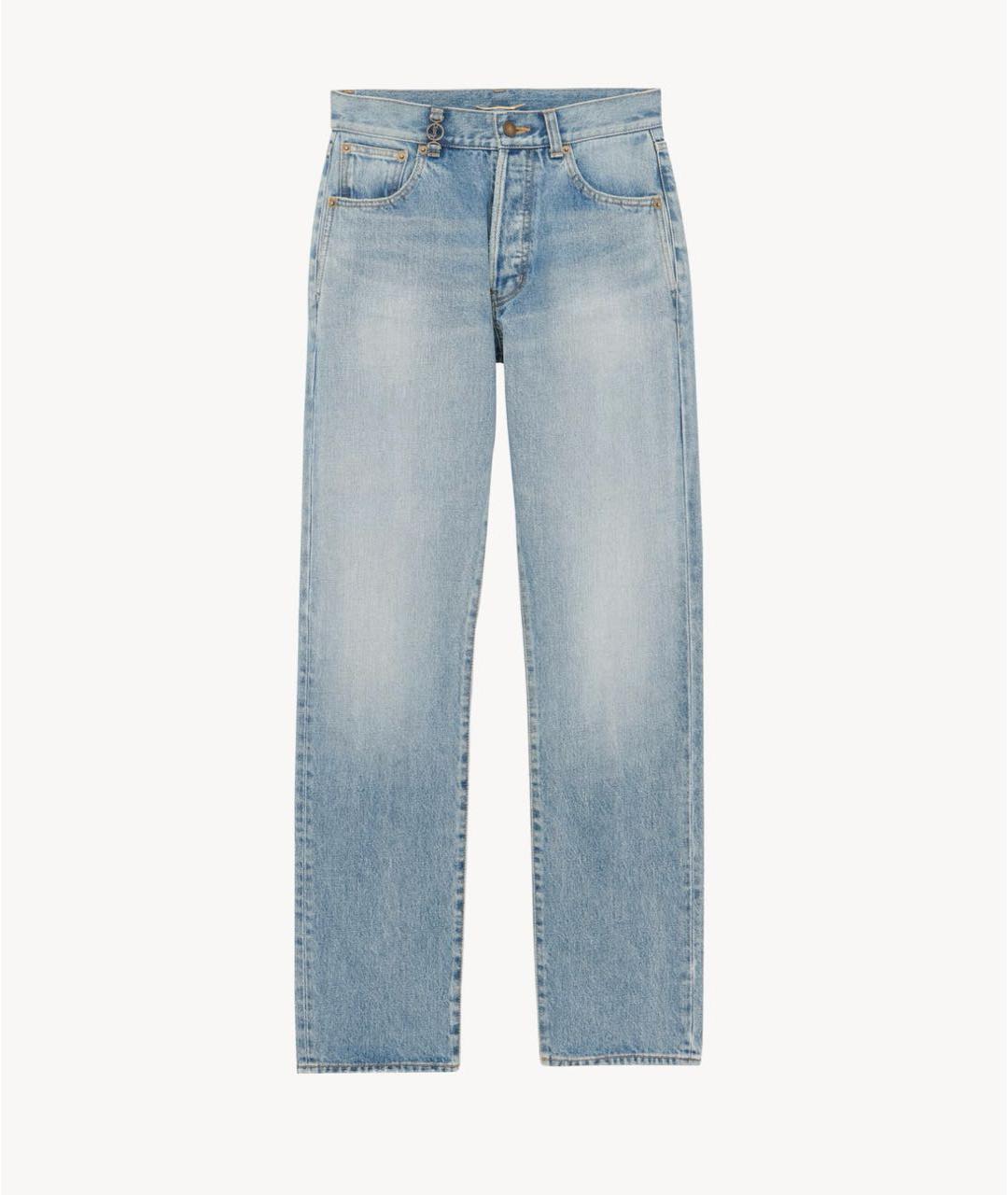SAINT LAURENT Голубые хлопковые прямые джинсы, фото 6