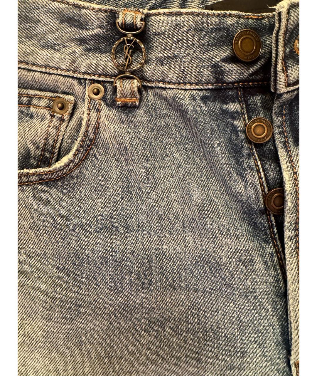 SAINT LAURENT Голубые хлопковые прямые джинсы, фото 4