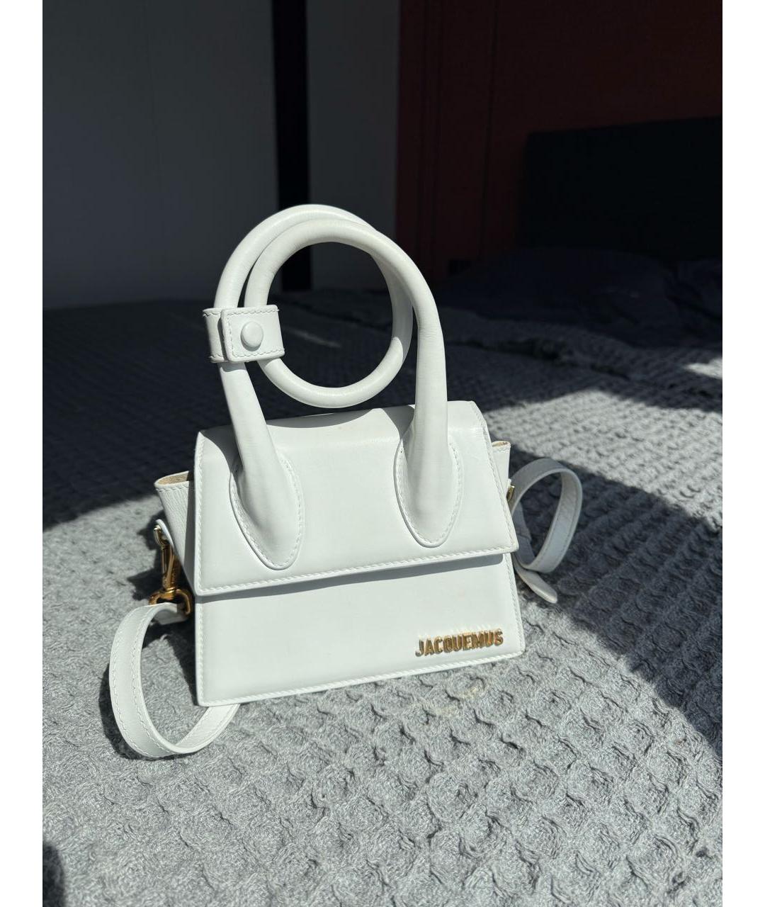 JACQUEMUS Белая кожаная сумка с короткими ручками, фото 9
