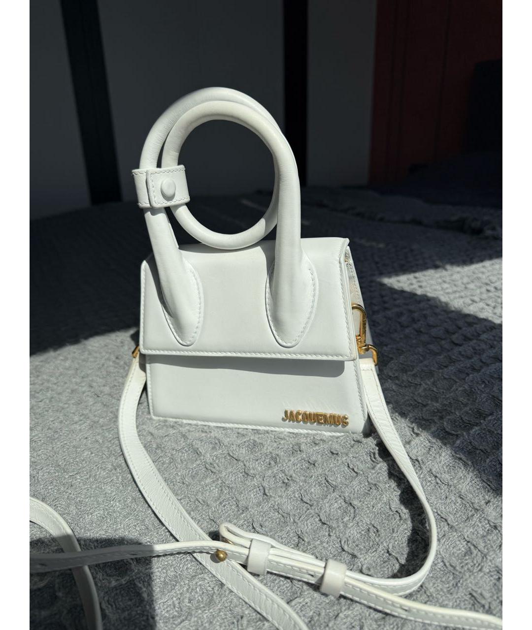 JACQUEMUS Белая кожаная сумка с короткими ручками, фото 5