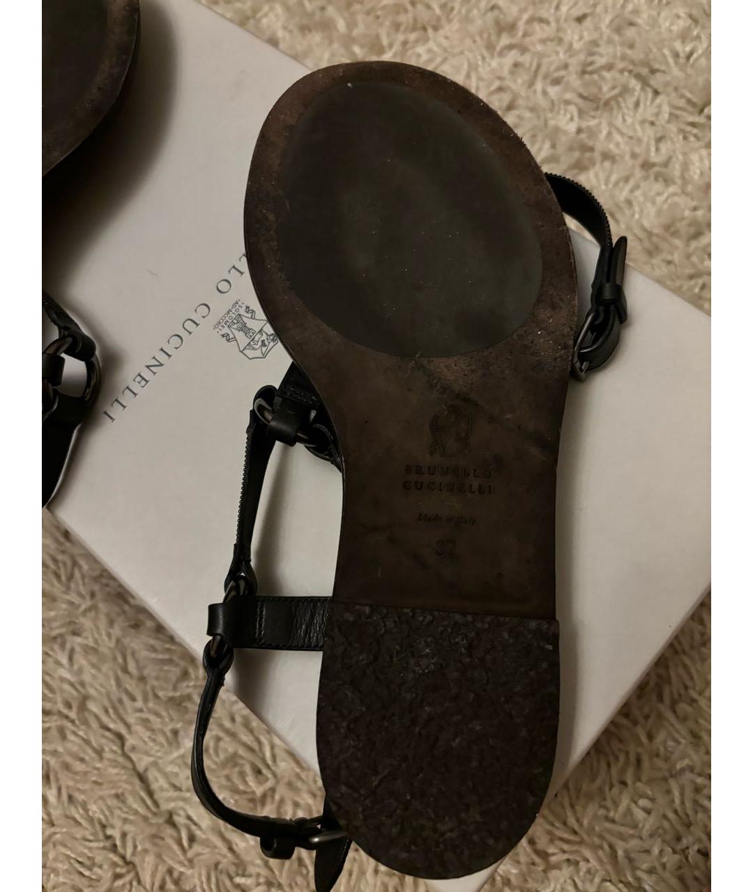 BRUNELLO CUCINELLI Черные кожаные босоножки, фото 4