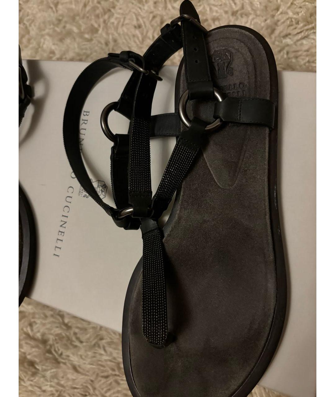 BRUNELLO CUCINELLI Черные кожаные босоножки, фото 5