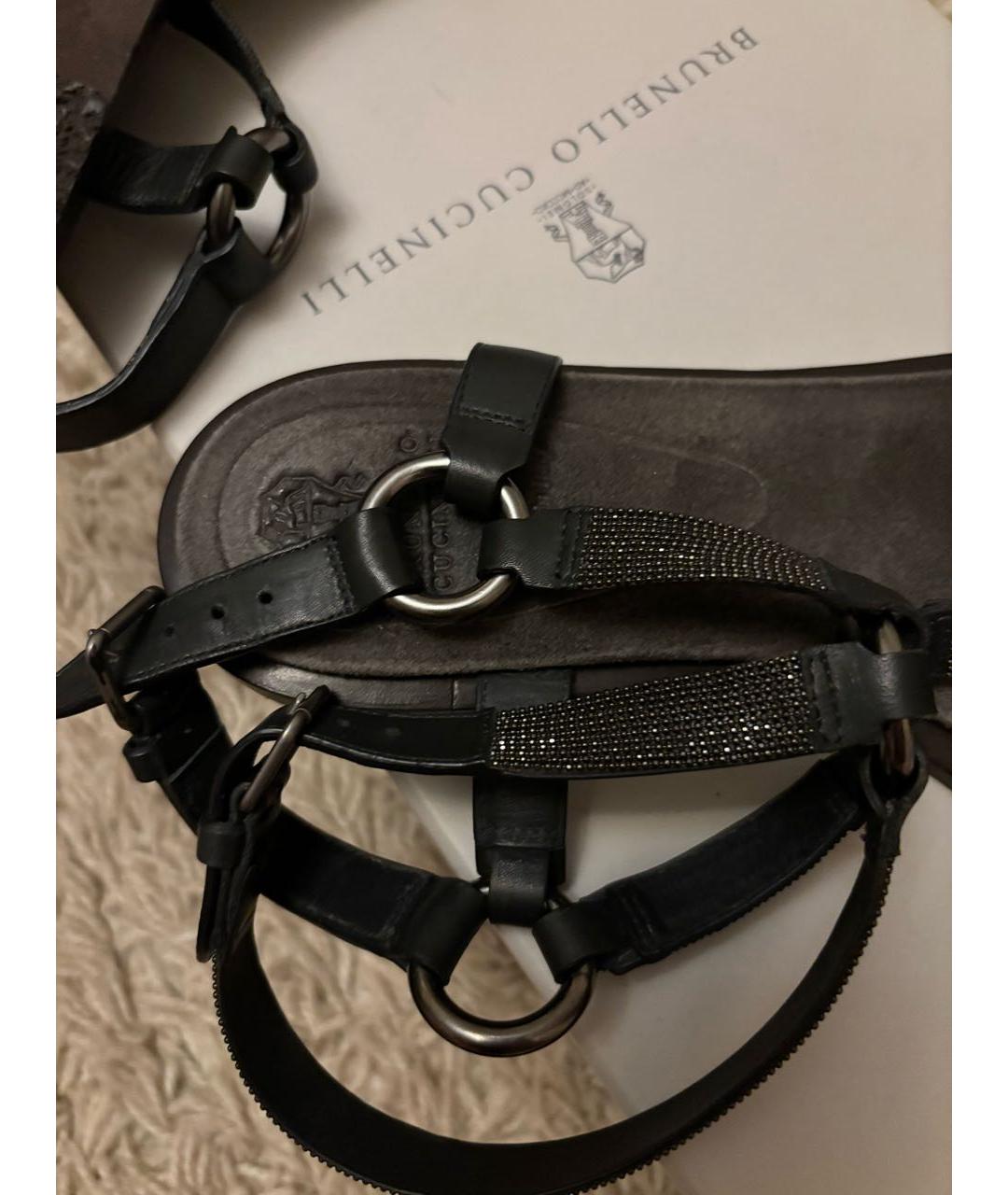 BRUNELLO CUCINELLI Черные кожаные босоножки, фото 3