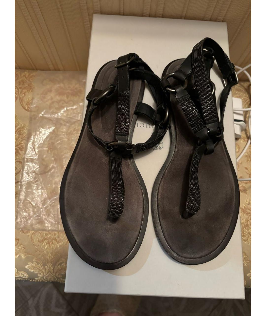 BRUNELLO CUCINELLI Черные кожаные босоножки, фото 2