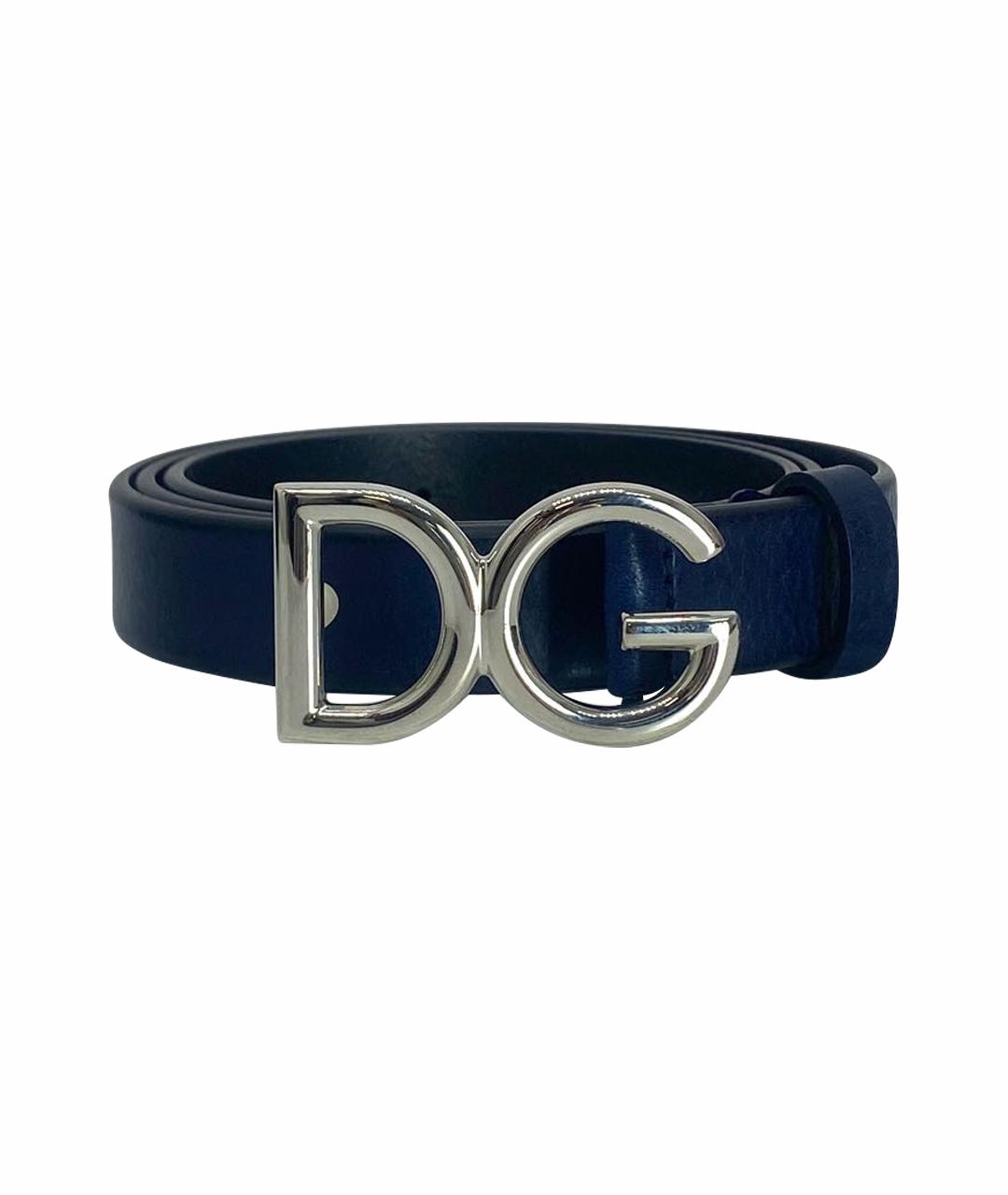 DOLCE&GABBANA Темно-синий кожаный ремень, фото 1