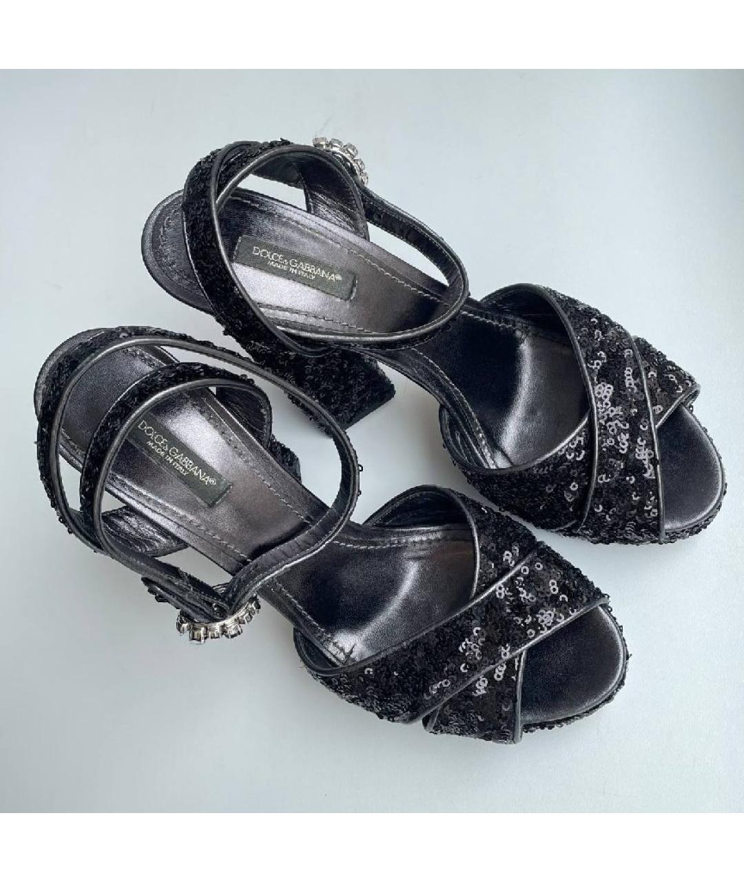 DOLCE&GABBANA Черные кожаные босоножки, фото 3