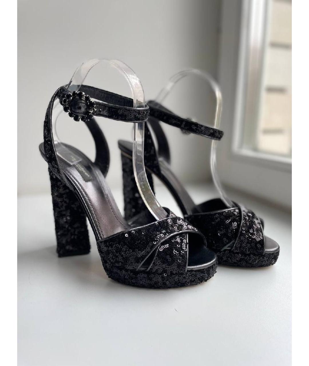 DOLCE&GABBANA Черные кожаные босоножки, фото 2
