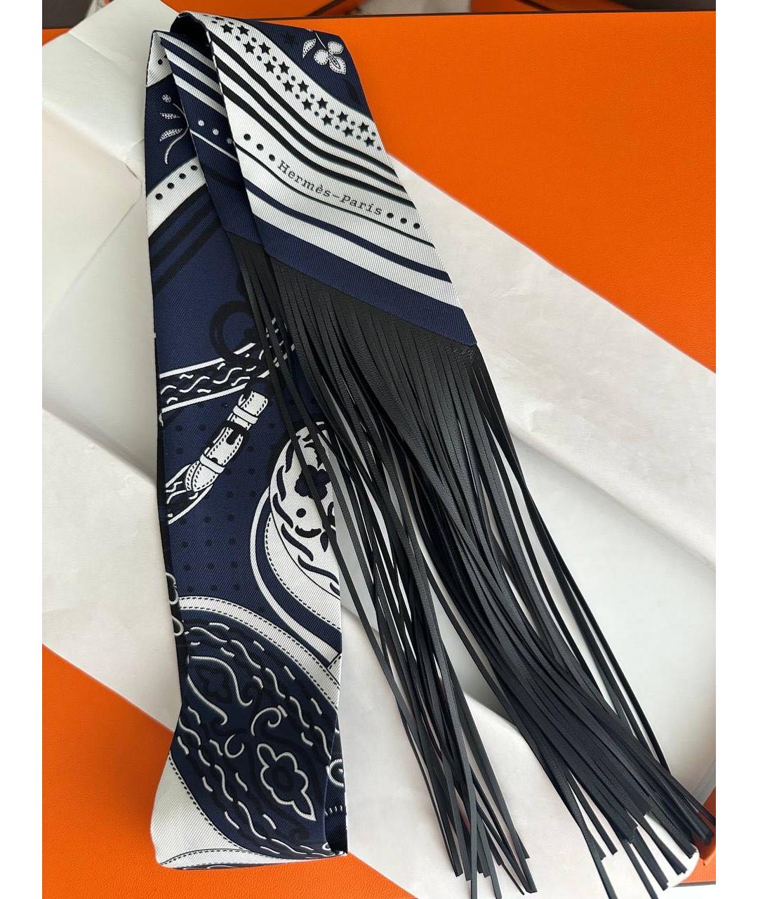 HERMES Темно-синий шелковый платок, фото 5