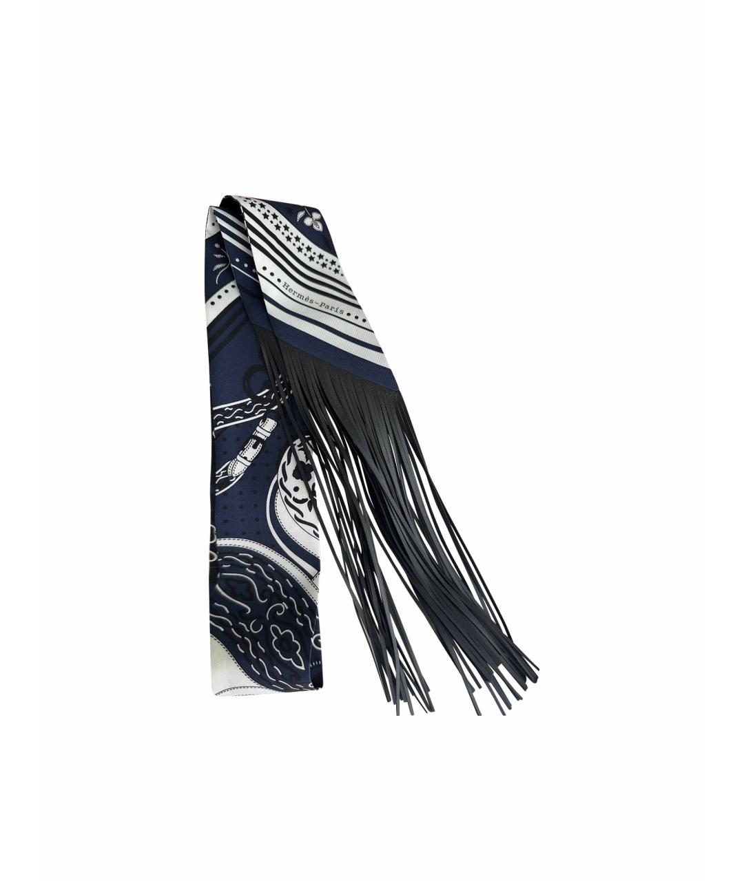 HERMES Темно-синий шелковый платок, фото 1