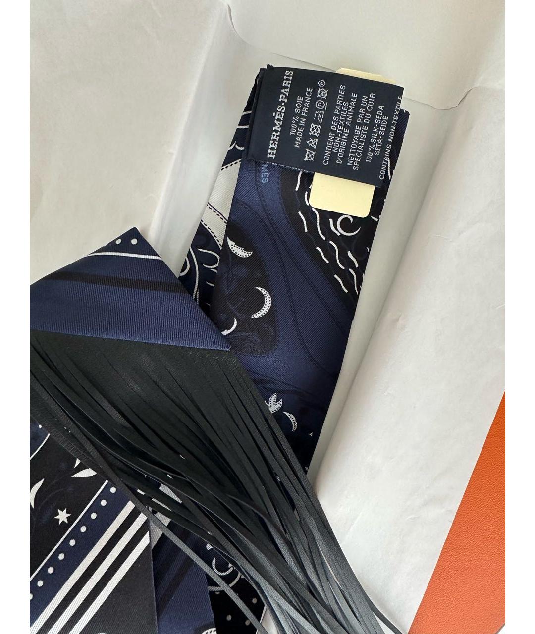 HERMES Темно-синий шелковый платок, фото 3