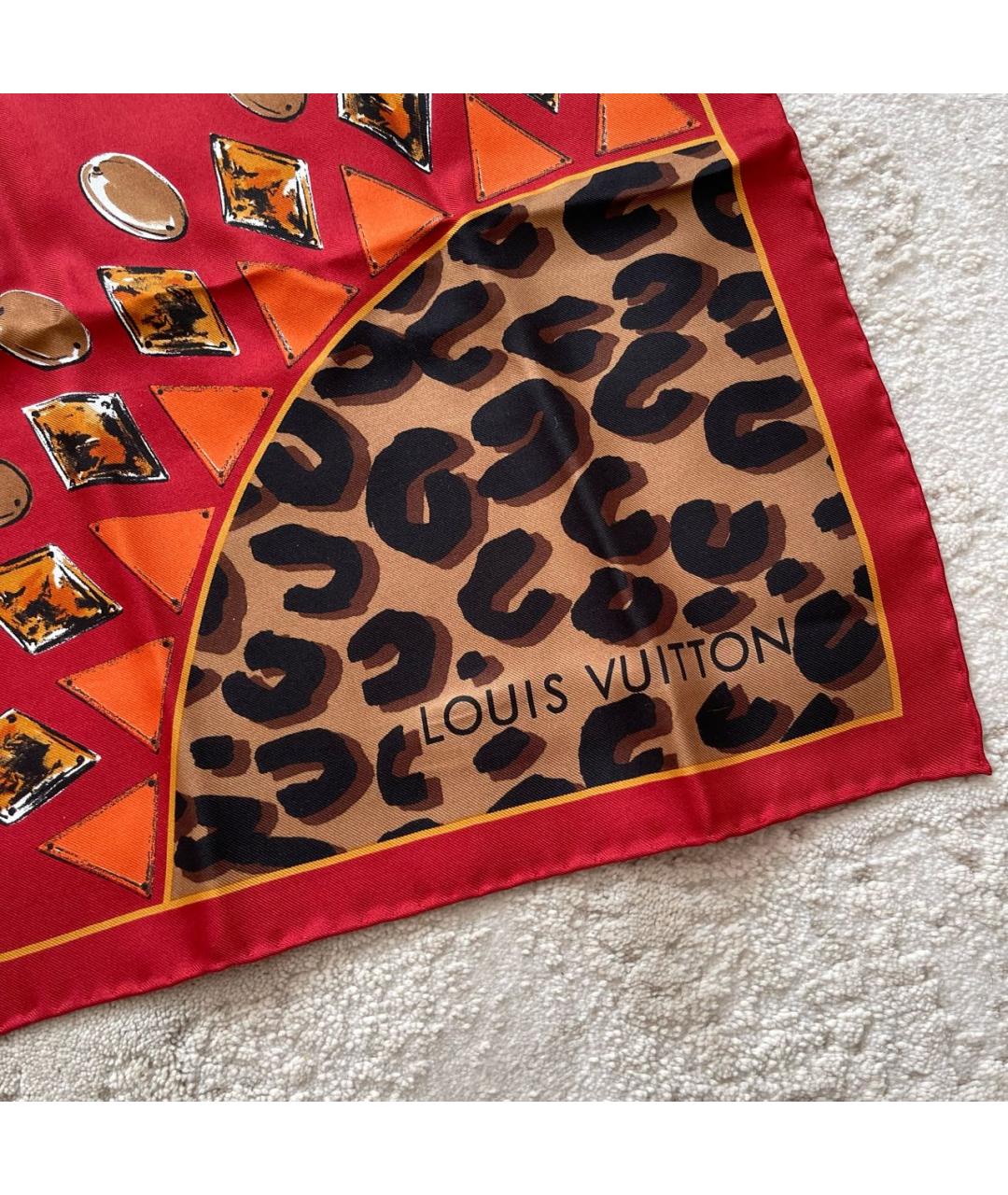 LOUIS VUITTON Коричневый шелковый платок, фото 2