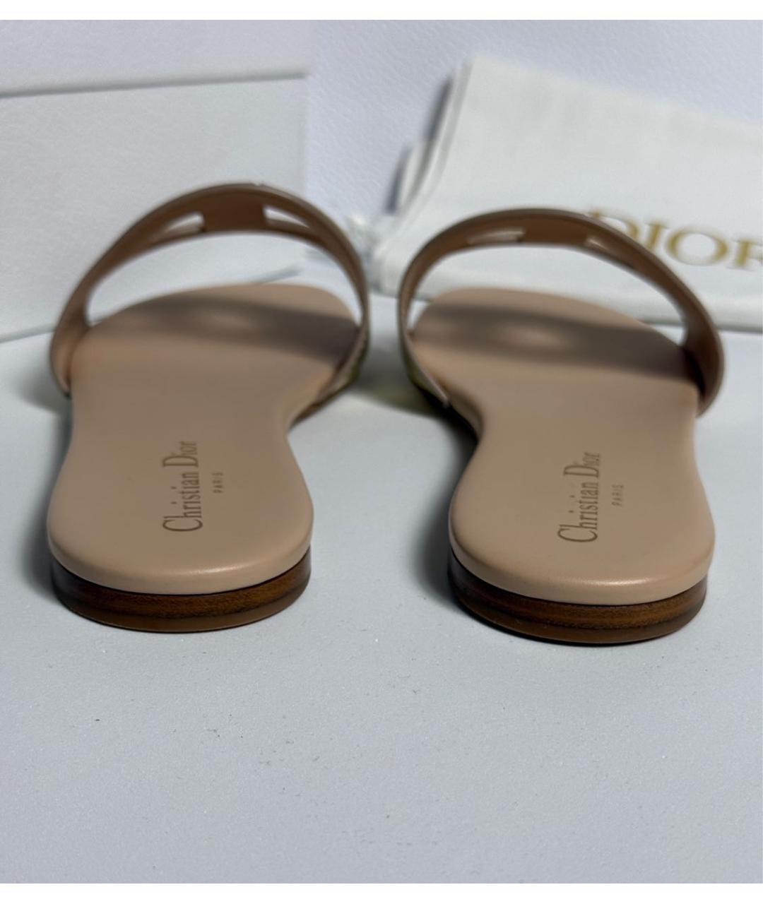 CHRISTIAN DIOR Золотые кожаные шлепанцы, фото 5