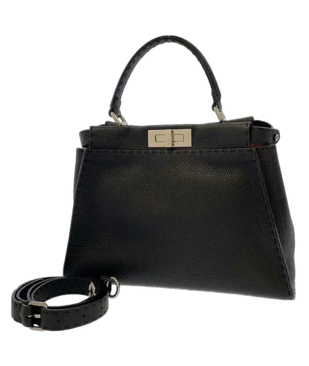 FENDI Черная кожаная сумка тоут, фото 1
