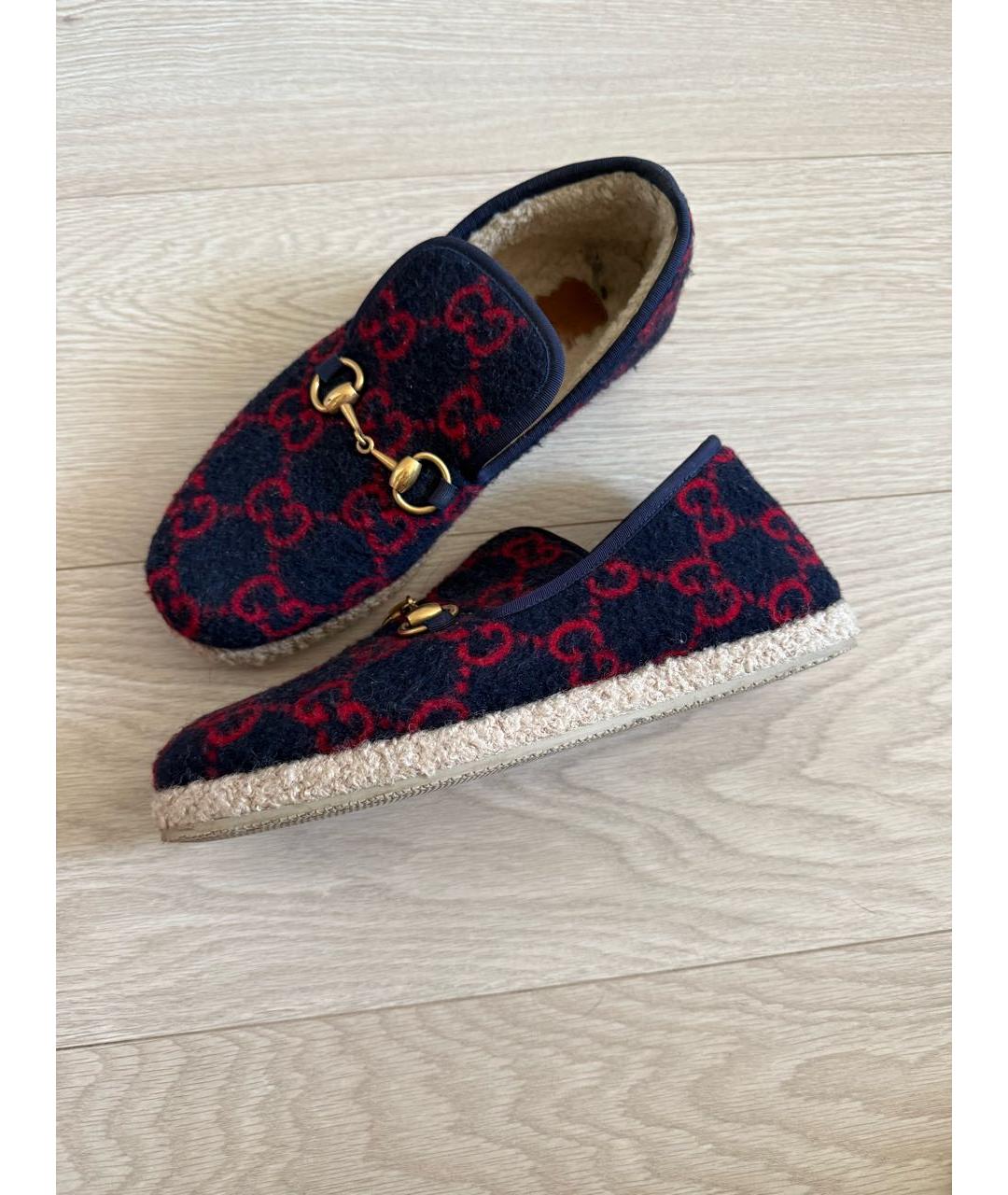 GUCCI Темно-синие текстильные лоферы, фото 6