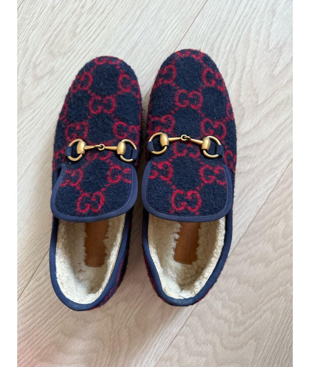 GUCCI Темно-синие текстильные лоферы, фото 3