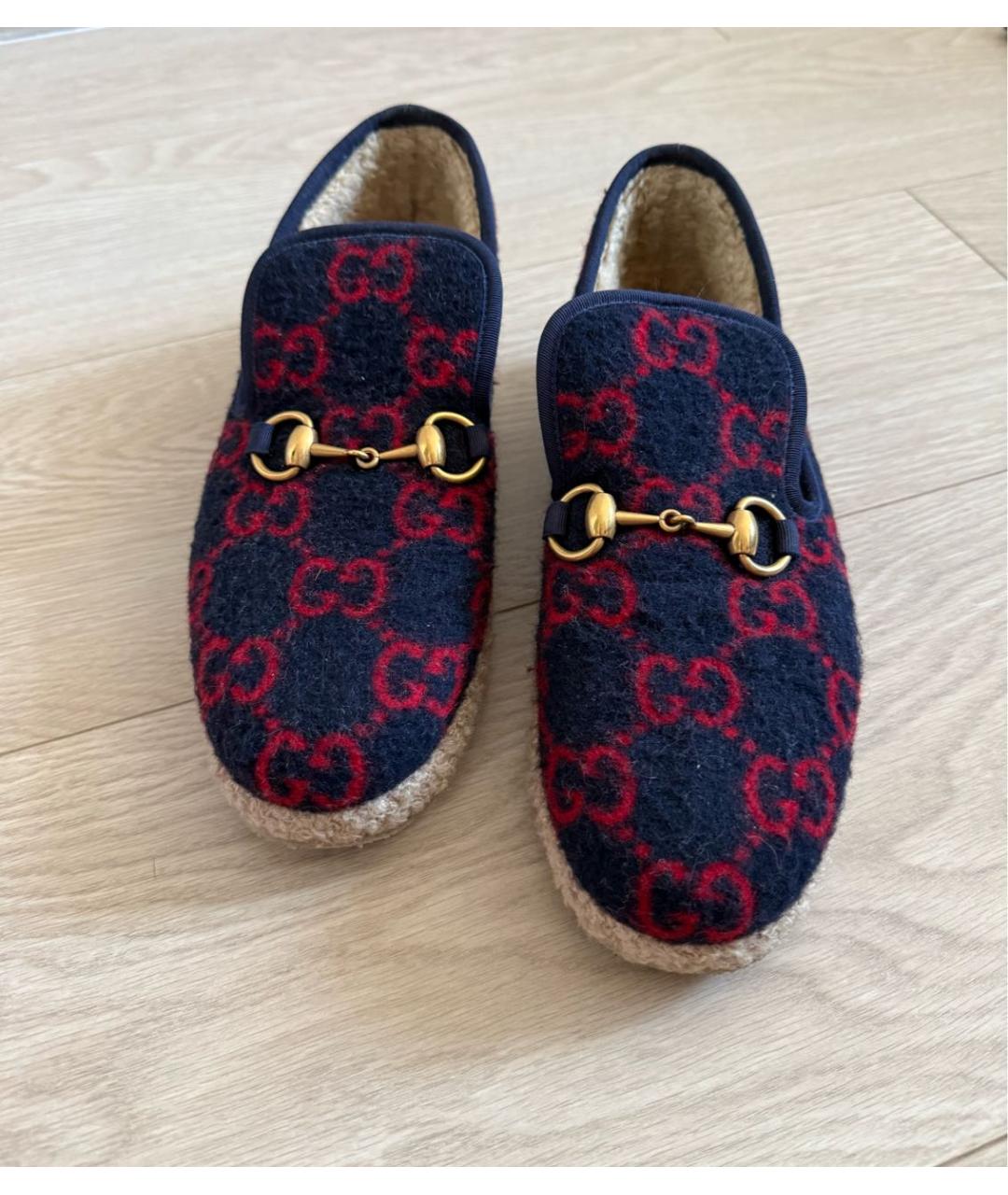 GUCCI Темно-синие текстильные лоферы, фото 2
