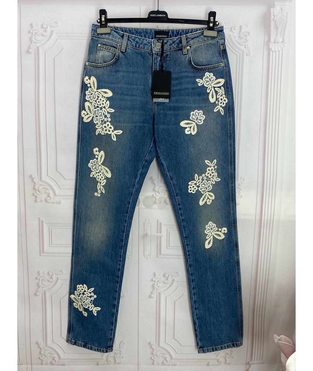 ERMANNO SCERVINO Голубые хлопковые прямые джинсы, фото 9