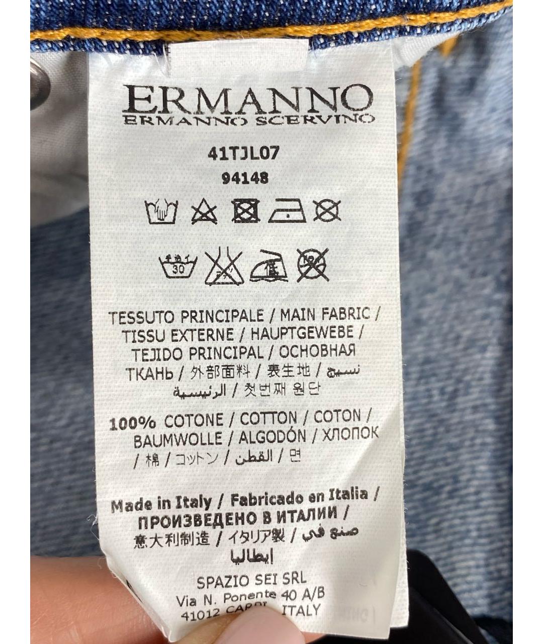ERMANNO SCERVINO Голубые хлопковые прямые джинсы, фото 8
