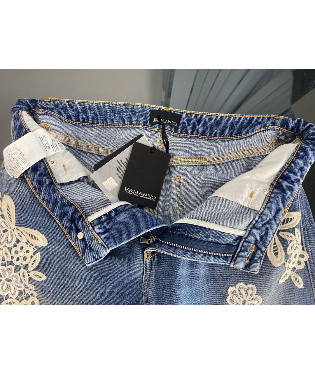 ERMANNO SCERVINO Голубые хлопковые прямые джинсы, фото 3