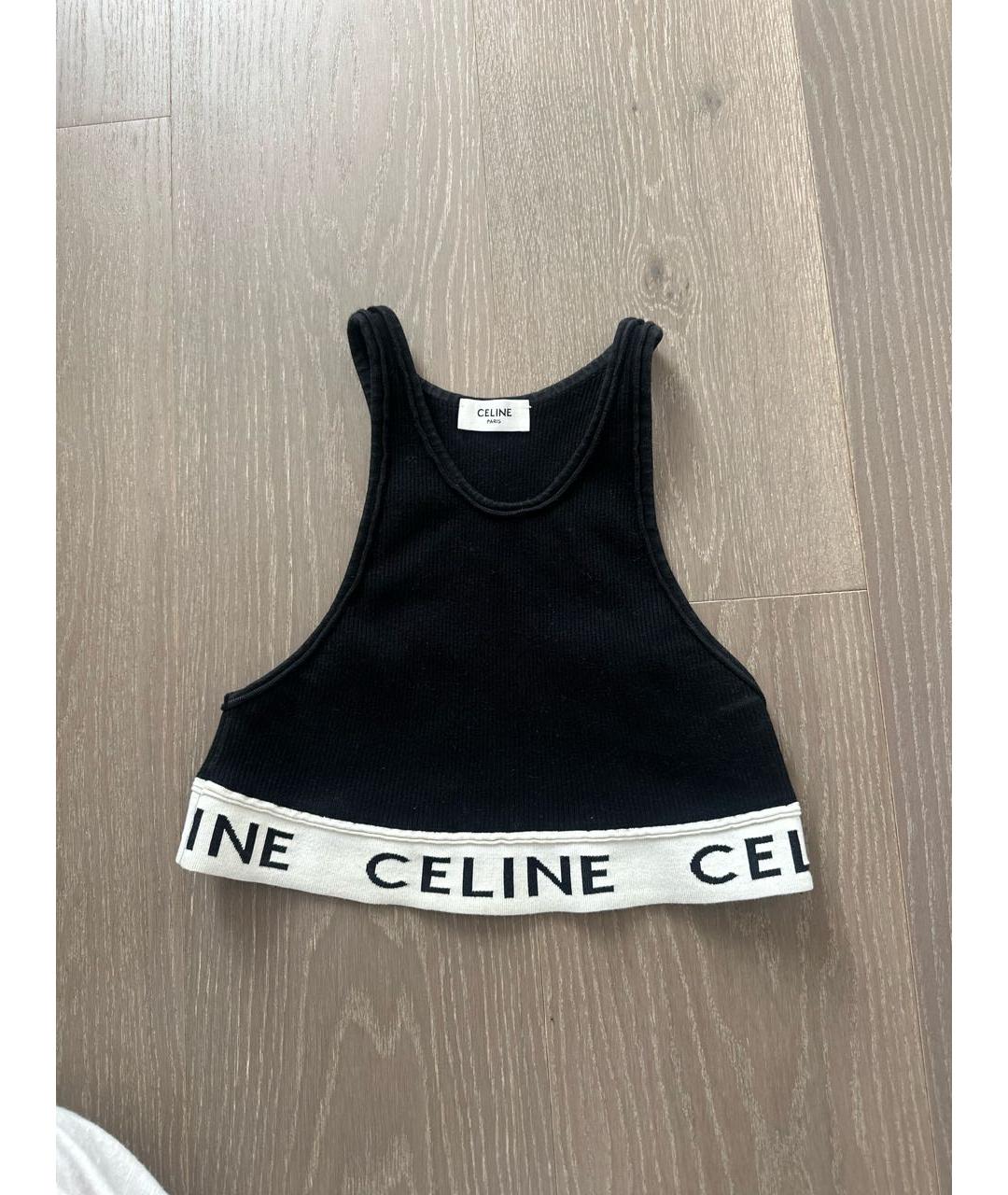 CELINE Черная хлопко-эластановая майка, фото 5