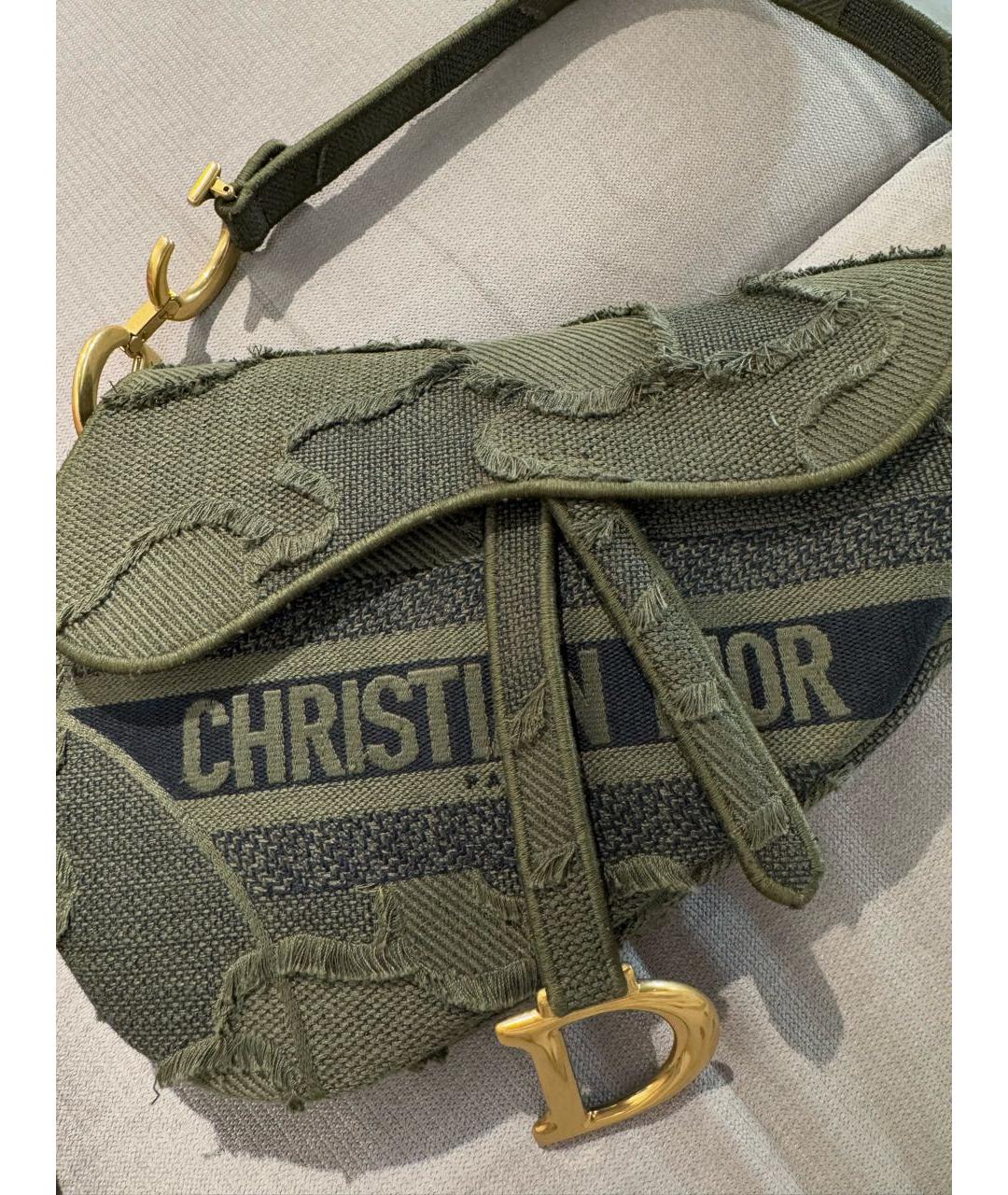 CHRISTIAN DIOR Хаки деним сумка с короткими ручками, фото 2