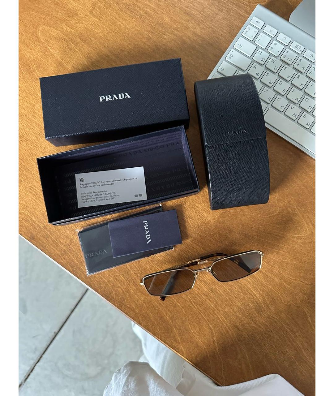 PRADA Бежевые металлические солнцезащитные очки, фото 5