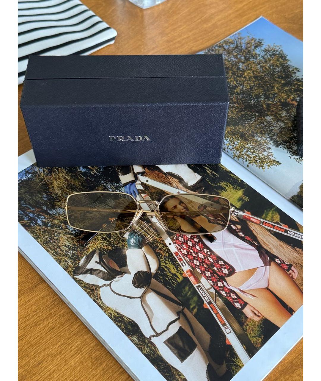 PRADA Бежевые металлические солнцезащитные очки, фото 7