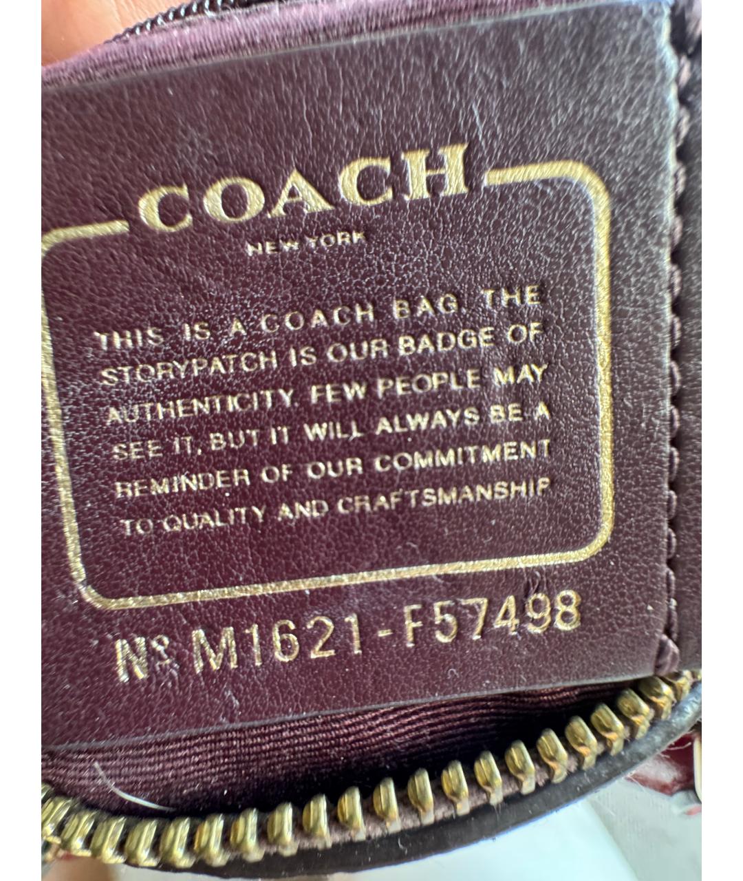 COACH Бордовая кожаная сумка с короткими ручками, фото 2