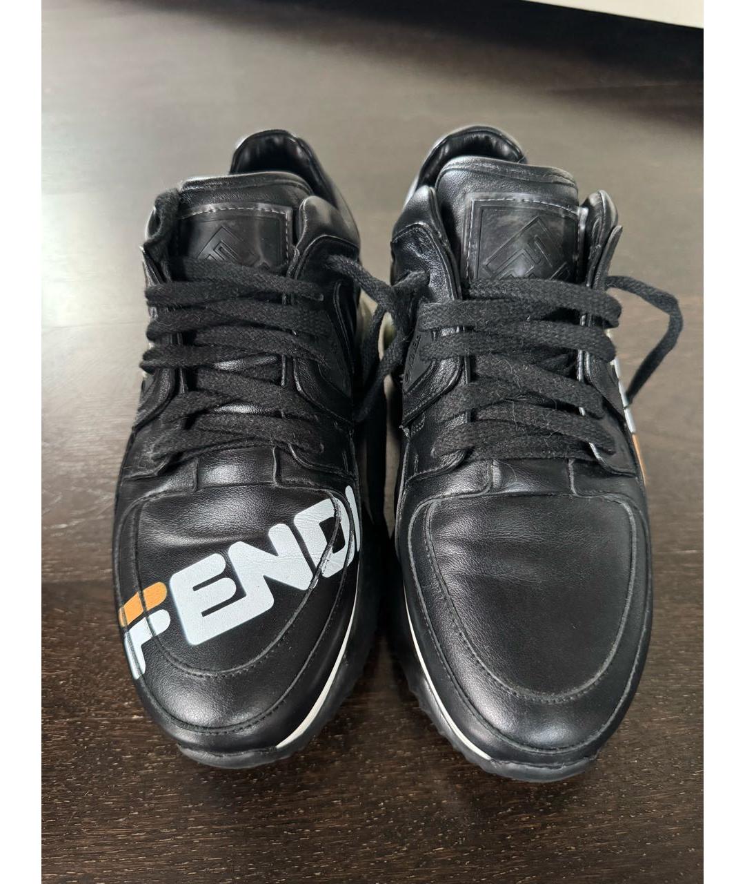 FENDI Черные кожаные кроссовки, фото 3