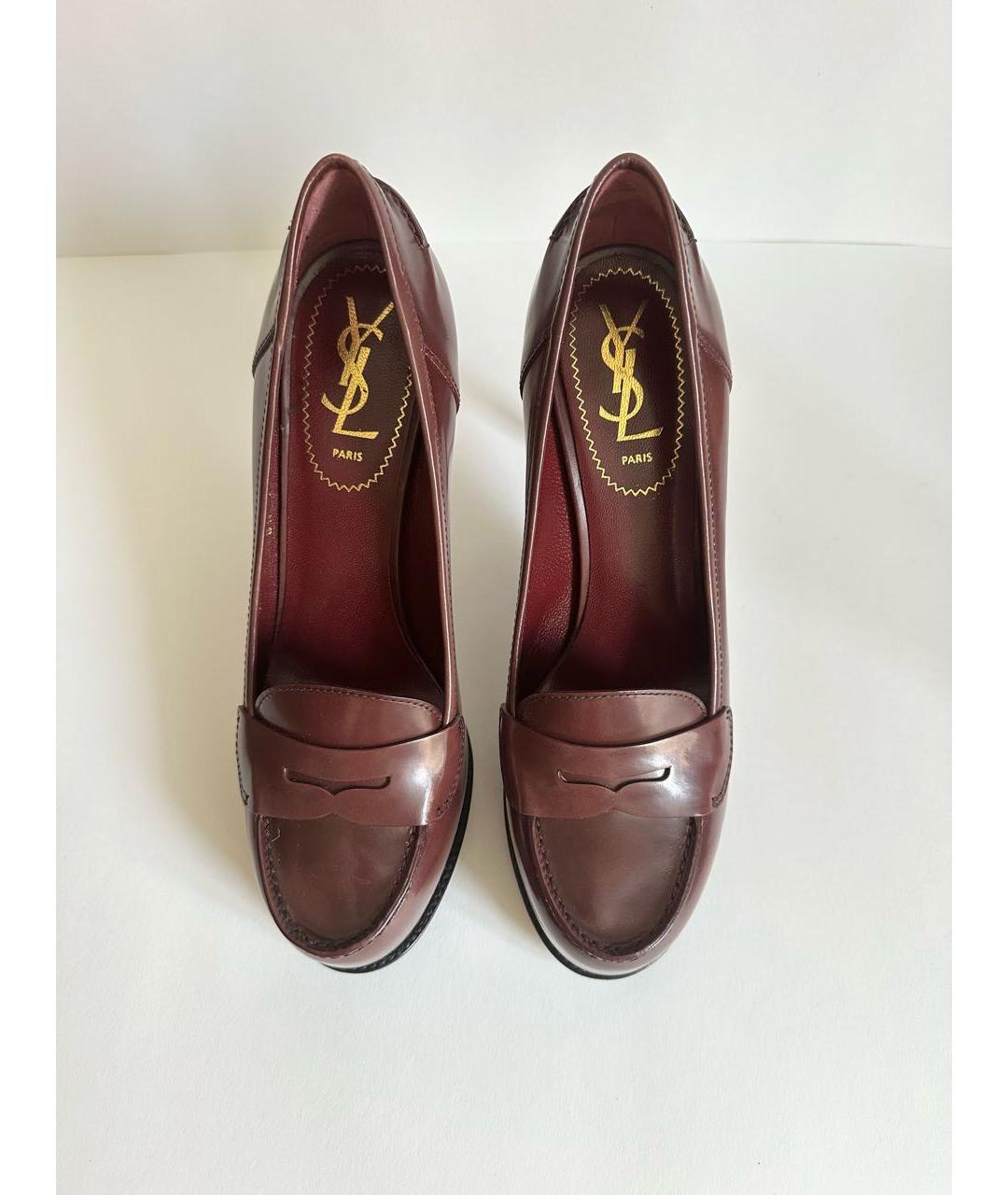 SAINT LAURENT Бордовые кожаные туфли, фото 2