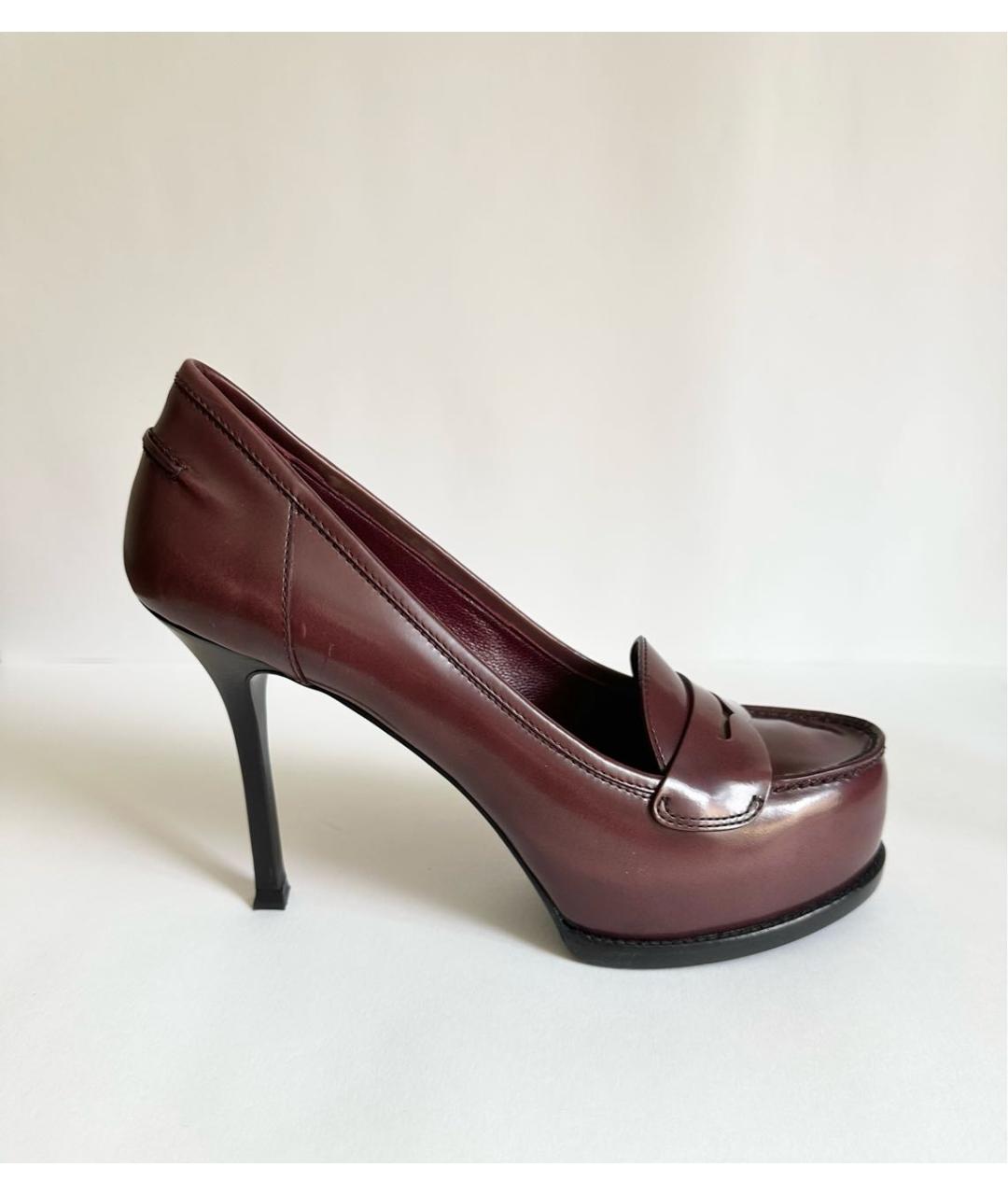 SAINT LAURENT Бордовые кожаные туфли, фото 6