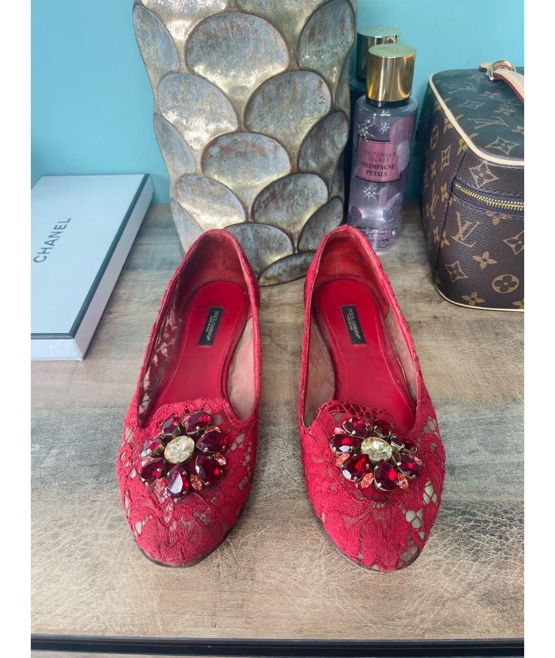 DOLCE&GABBANA Красные текстильные балетки, фото 3