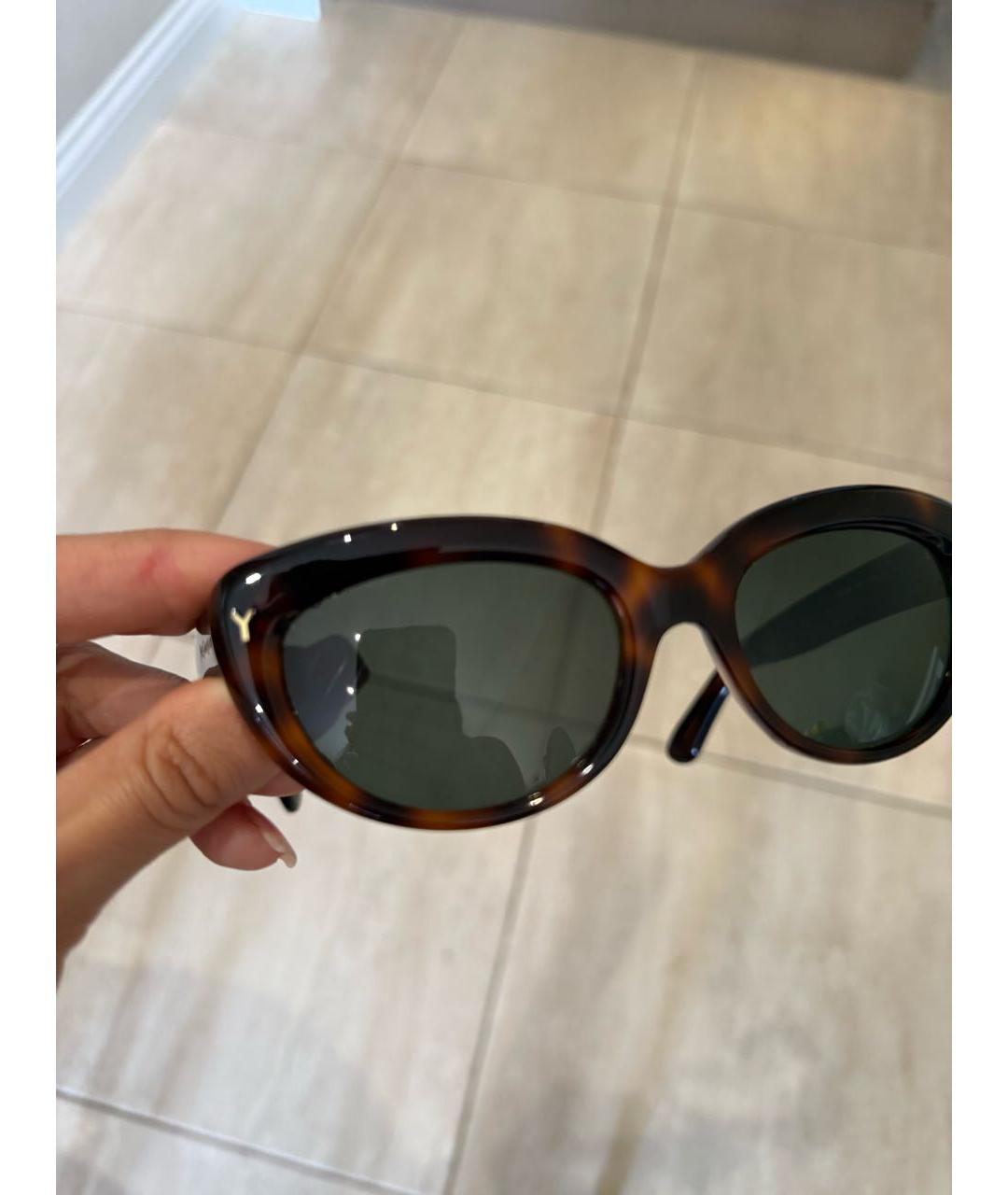 SAINT LAURENT Коричневые пластиковые солнцезащитные очки, фото 2