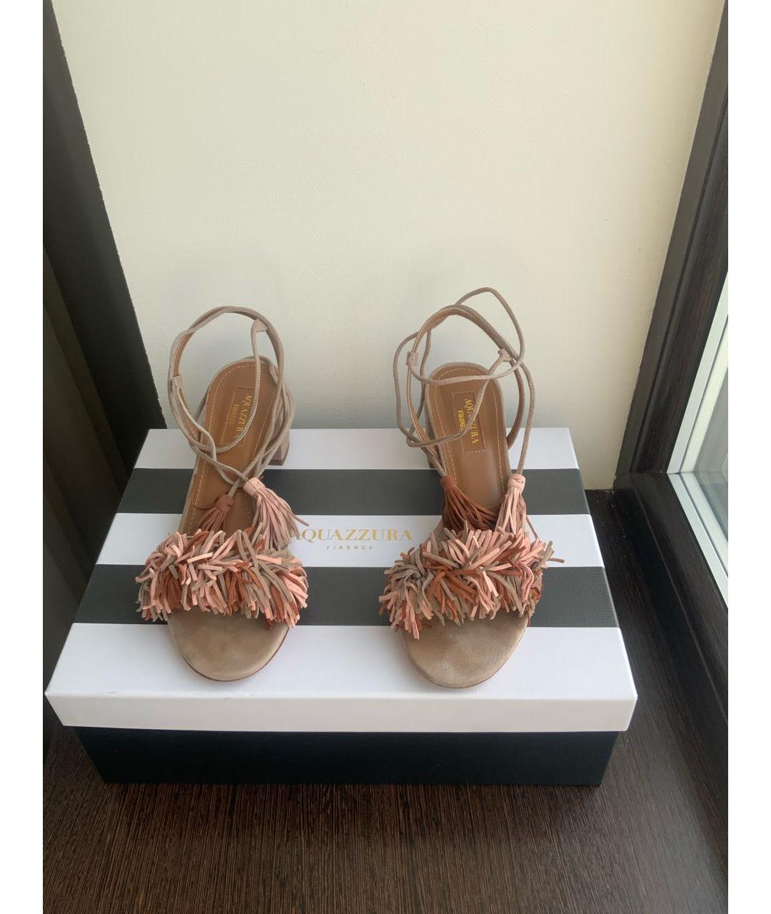 AQUAZZURA Бежевые замшевые босоножки, фото 2
