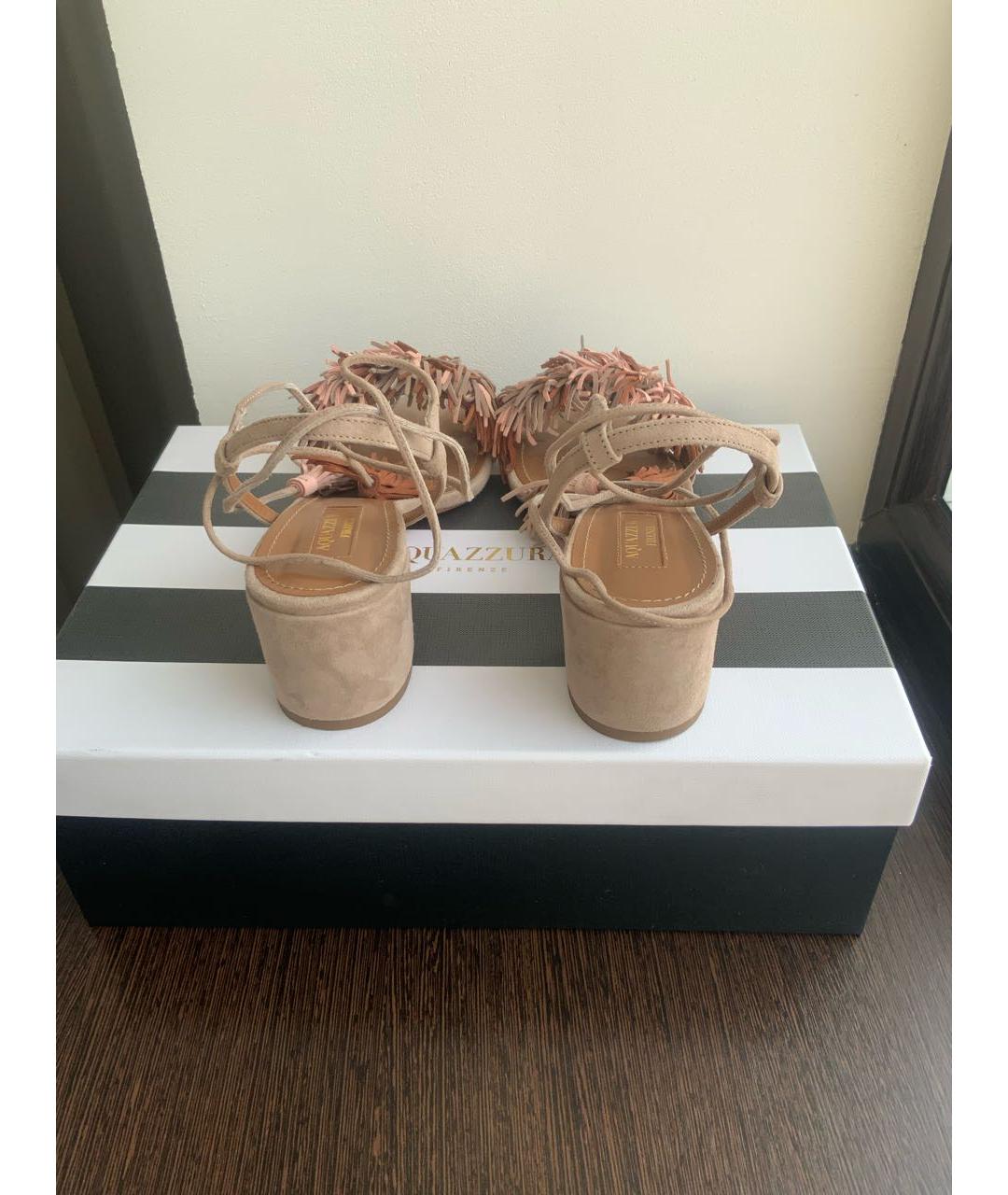 AQUAZZURA Бежевые замшевые босоножки, фото 3