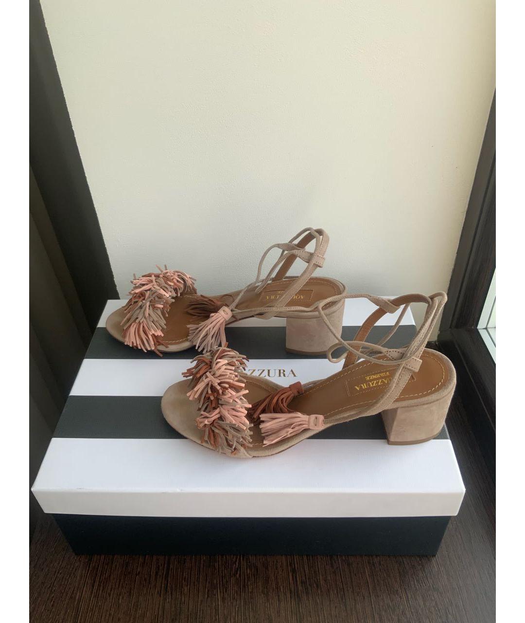 AQUAZZURA Бежевые замшевые босоножки, фото 4